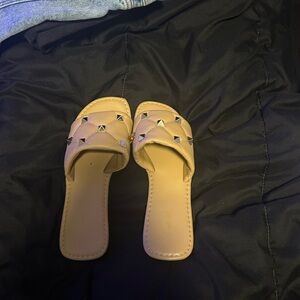 Tan Studded Slide Sandals